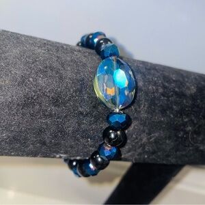 Handmade Blue Peacock Bead & Iridescent Glass Charm Bracelet